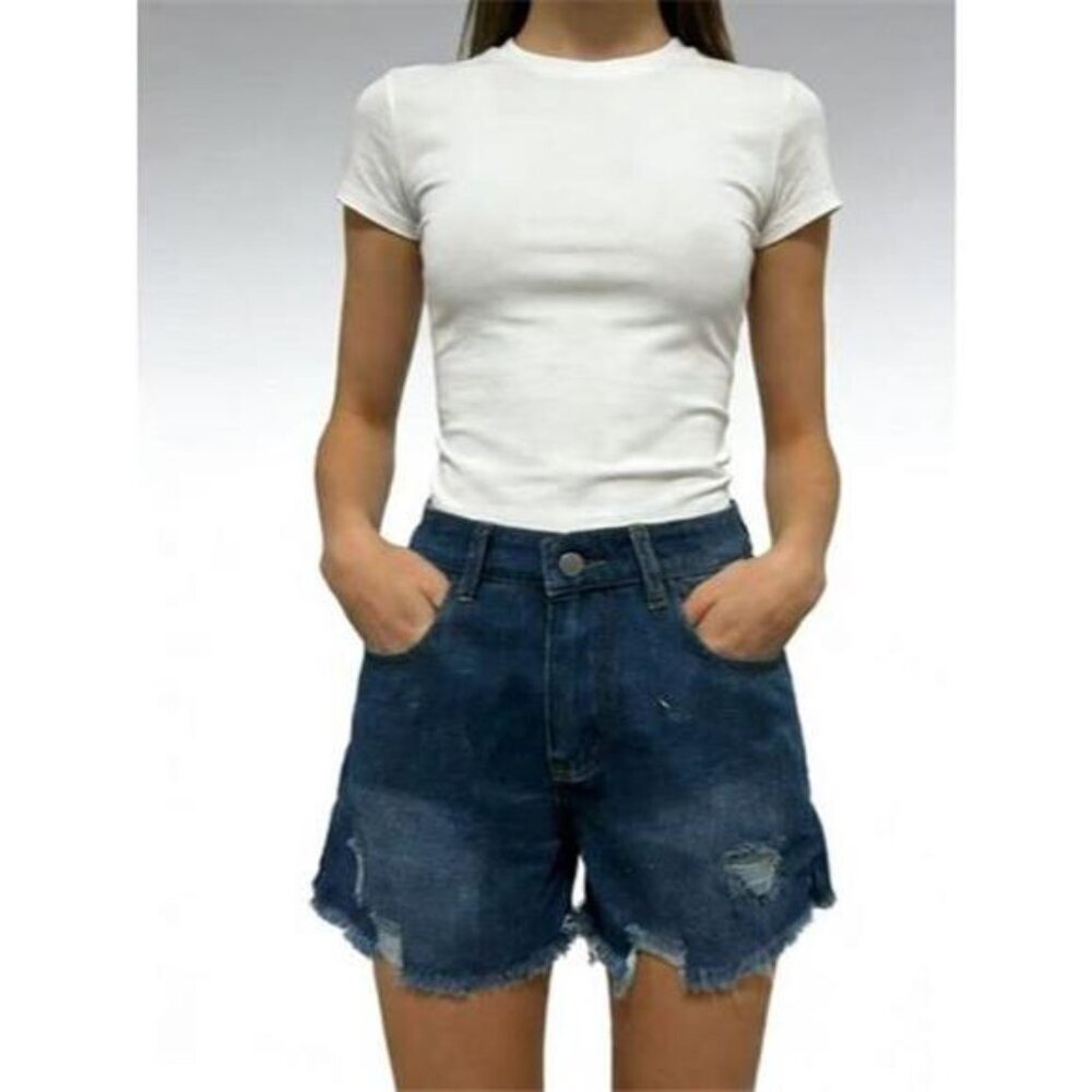 Distressed Frayed Hem Denim Shorts